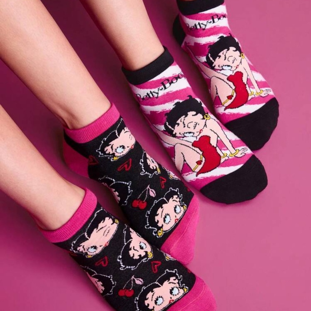 Betty Boop 2 Pairs Women's Comfortable Cartoon Pattern Ankle Socks,
